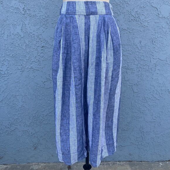 Gap Womens Linen Wide Leg Pants Size Small Striped Nautical culottes - Picture 3 of 14